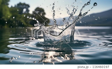 水飛沫、波紋、水面、海面、抽象的な水の背景 116460197