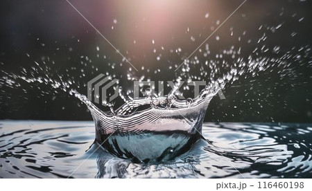 水飛沫、波紋、水面、海面、抽象的な水の背景 116460198