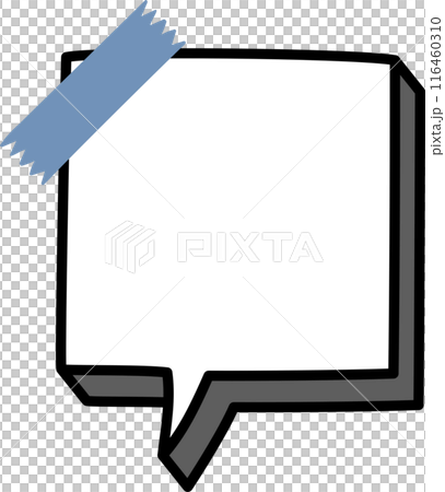 3d black and white color speech bubble balloon with tape, icon sticker memo keyword planner text box banner, flat png isolated transparent element design 116460310