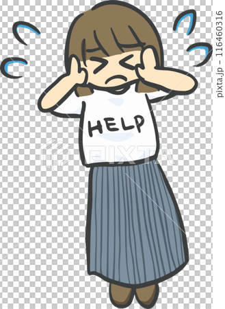 Illustration of a woman who is anxious or in a difficult situation Illustration of a woman who is anxious or in a difficult situation 116460316