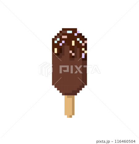 Chocolate ice-cream Popsicle with colorful sugar flat icon vector. Pixel 8bit style 116460504