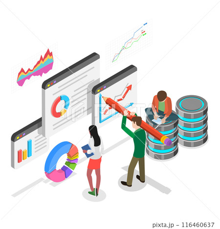 3D Isometric Flat Vector Illustration of Big Financial Data, Statistical Report Chart. Item 3 3D Isometric Flat Vector Illustration of Big Financial Data, Statistical Report Chart. Item 3 116460637