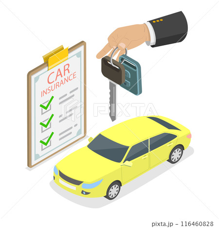 3D Isometric Flat Vector Illustration of Car Insurance, Automobile Protection, Security and Safety. Item 1 116460828