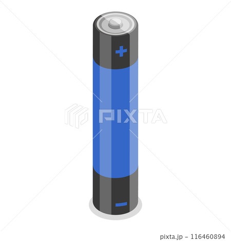 3D Isometric Flat Illustration of Battery Set, Alkaline Batteries Dfferent Size. Item 4 116460894