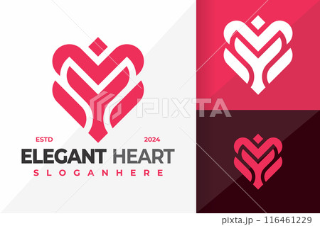 Elegant Letter M Heart Logo design vector symbol icon illustration 116461229