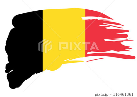 Textured brush paint in the colors of the Belgian flag, isolated on a transparent background. Made in Belgium label. Vector illustration 116461361