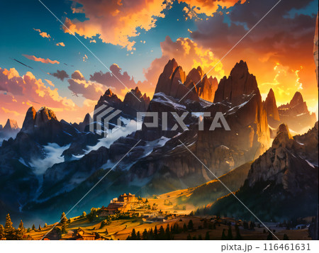panorama of mountains at sunset 116461631
