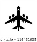 Top view airplane silhouette on white background. Airplane icon sign vector illustration design. 116461635