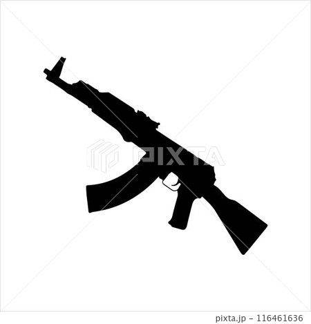 Ak 47 vector silhouette isolated on white background. Ak 47 icon illustration design. 116461636