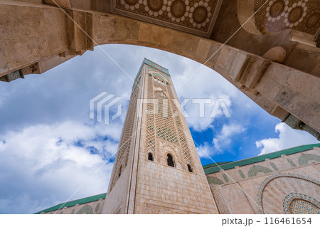 The majestic minaret of the Hassan II Mosque in Casablanca. Morocco. 116461654