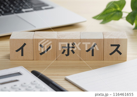 インボイスと書かれた積み木のブロック 116461655