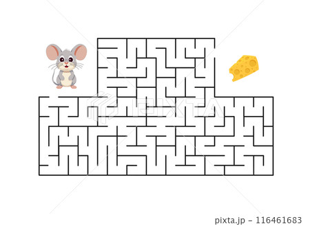 Children's puzzle game. Help the mouse get to the cheese. Vector illustration Children's puzzle game. Help the mouse get to the cheese. Vector illustration 116461683