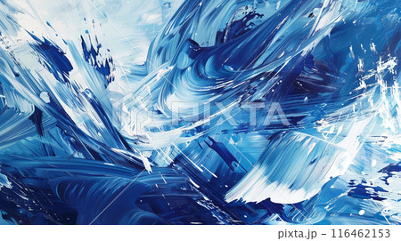 Abstract textured paint strokes in blue and white creating a dynamic and artistic pattern 116462153