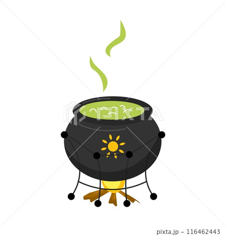 Witch's Poison Cauldron. Scary Devil's Cauldron Halloween Decoration. Vector illustration Witch's Poison Cauldron. Scary Devil's Cauldron Halloween Decoration. Vector illustration 116462443