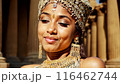 Beautiful woman in traditional Egyptian clothing in an ancient Egyptian temple. 116462744