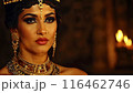 Beautiful woman in traditional Egyptian clothing in an ancient Egyptian temple. 116462746