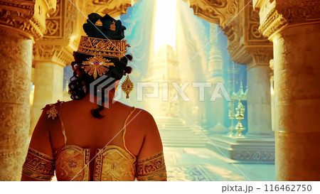 Beautiful woman in traditional Egyptian clothing in an ancient Egyptian temple. Beautiful woman in traditional Egyptian clothing in an ancient Egyptian temple. 116462750