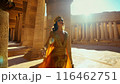 Beautiful woman in traditional Egyptian clothing in an ancient Egyptian temple. 116462751