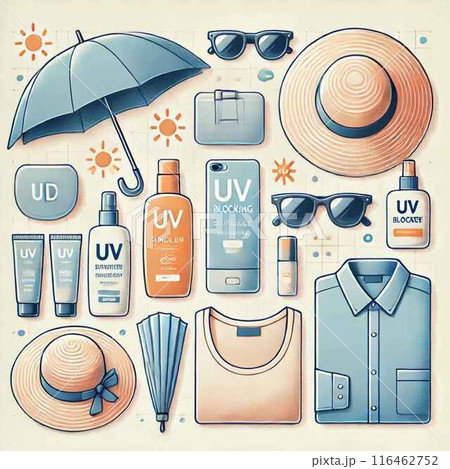夏のおしゃれな日焼け対策アイテムセット 116462752