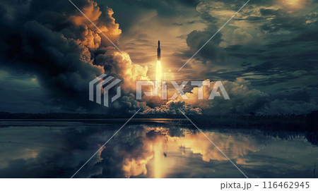 宇宙に飛び立つロケット 116462945