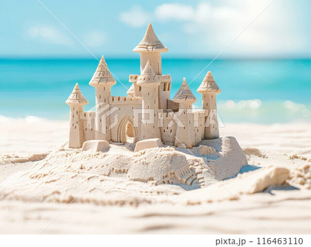 Sandcastles and beachside architecture rise toward the sky 116463110