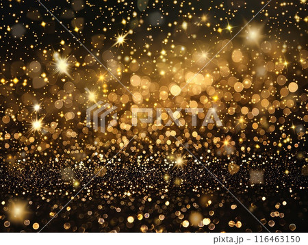 Glittering bokeh and warm golden lights create festive Christmas backdrop 116463150