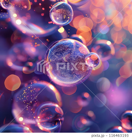 Abstract blue design with floating shiny soap bubbles 116463193