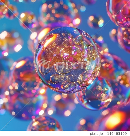 Shiny blue background with bubbles floating around 116463199