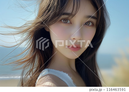 海に遊びに来ている女性 海に遊びに来ている女性 116463591