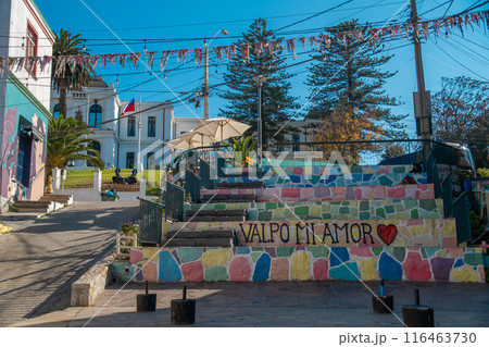 Colorful steps in Valparaiso, Chile 116463730