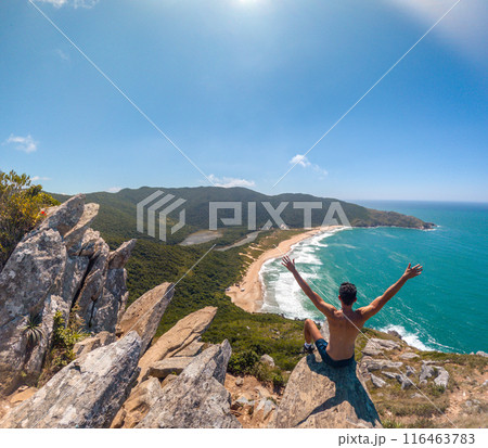 Happy guy in Florianopolis Trilha Lagoinha do Leste viewpoint Happy guy in Florianopolis Trilha Lagoinha do Leste viewpoint 116463783