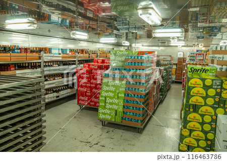 Behind the scenes of a cruise ship: fridge and stock of food and drinks on the boat Behind the scenes of a cruise ship: fridge and stock of food and drinks on the boat 116463786