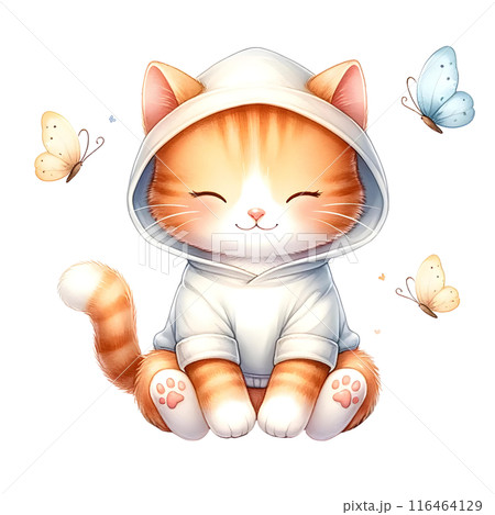 3d orange cat in white hoodie  116464129