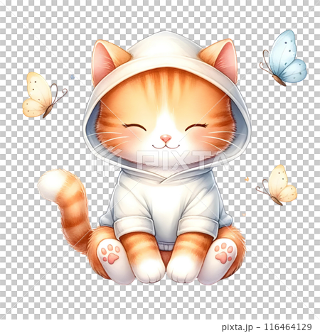 3d orange cat in white hoodie  116464129