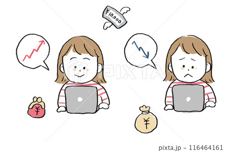 パソコンでお金の動きを見る女性 116464161