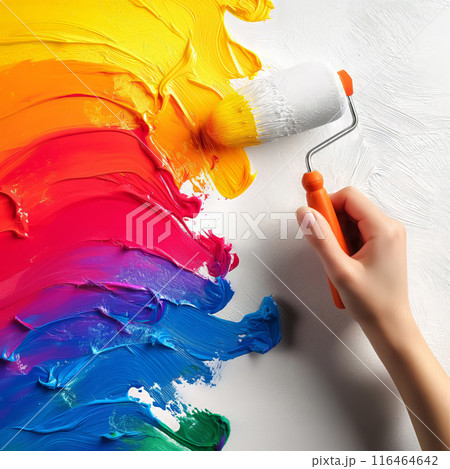 Hand Painting Vibrant Colors on White Wallのイラスト素材 [116464642] - PIXTA