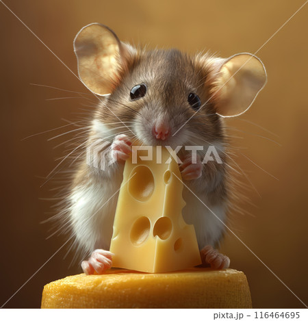 Mouse Enjoying Cheese in Close-Up Shot 116464695