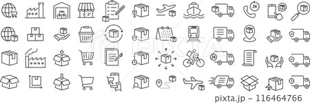 モノクロのロジスティクスに関する線画アイコンセット モノクロのロジスティクスに関する線画アイコンセット 116464766