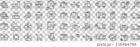 モノクロのロジスティクスに関する線画アイコンセット モノクロのロジスティクスに関する線画アイコンセット 116464766
