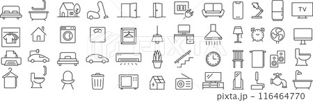 モノクロの生活に関する線画アイコンセット 116464770
