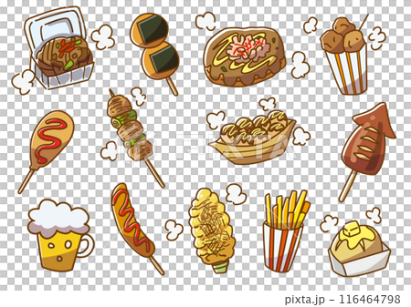 Summer festival, fair, and food stall set hand-drawn Summer festival, fair, and food stall set hand-drawn 116464798