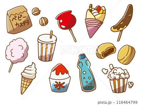 夏祭り・縁日・屋台スイーツセット 手描き 夏祭り・縁日・屋台スイーツセット 手描き 116464799