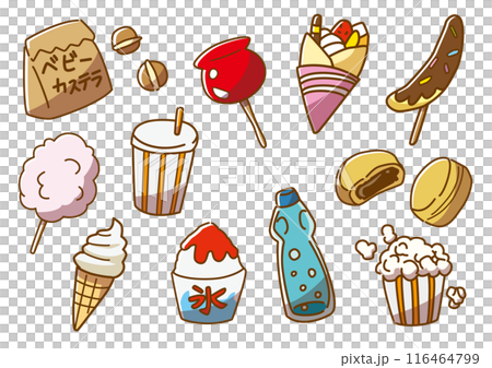 Summer festival, fair, and food stall sweets set hand-drawn Summer festival, fair, and food stall sweets set hand-drawn 116464799