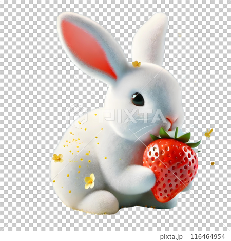 3D cute rabbit with strawberry のイラスト素材 [116464954] - PIXTA
