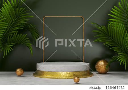Display and podium courtyard tropical concept product commercial advertisement pedestal space for placing products fashion cosmetics skincare and beauty. 3D illustration. 116465481