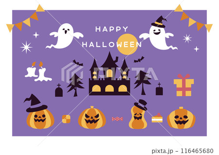 シンプルでかわいいハロウィンのイラスト素材セット シンプルでかわいいハロウィンのイラスト素材セット 116465680