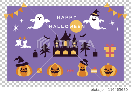 シンプルでかわいいハロウィンのイラスト素材セット シンプルでかわいいハロウィンのイラスト素材セット 116465680