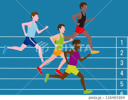 陸上競技の短距離のゴール前のイラストです。 陸上競技の短距離のゴール前のイラストです。 116465804