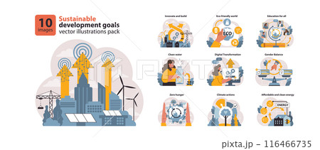 SDG or sustainable development goals set. Global target for better future. Environment protection, social progress and innovative technologies. ESG and CSR. Flat vector illustration 116466735