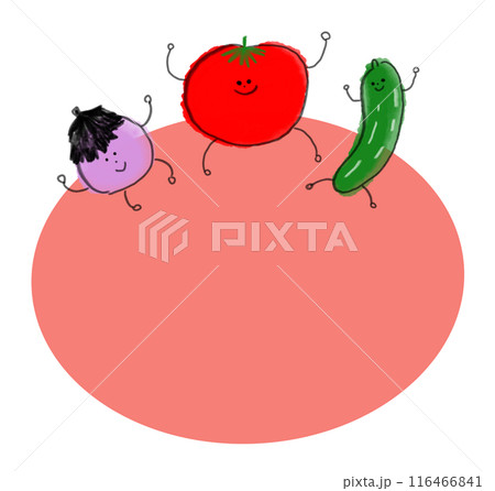 かわいい夏野菜のキャラクターイラスト（トマト、ナス、キュウリ） 116466841